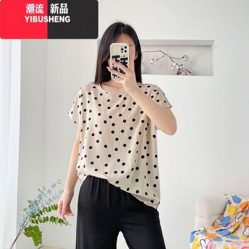 YIBUSHENG棉绸上衣女2024季新薄款宽松显瘦韩版短袖胖mm大码人造棉T恤衫图片