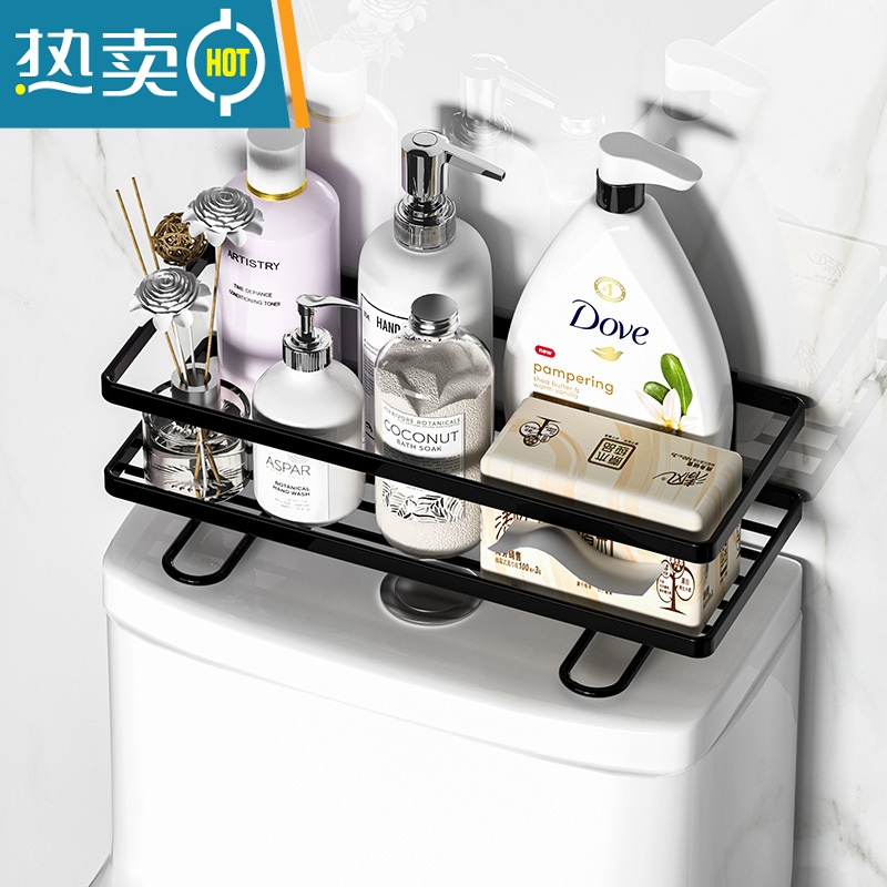 敬平卫生间马桶置物架上方免打孔浴室壁挂收纳柜洗手间厕所放架子器 单层插腿款白色-[可壁挂毛巾 粘钩*3+吹风机浴室置物架高清大图