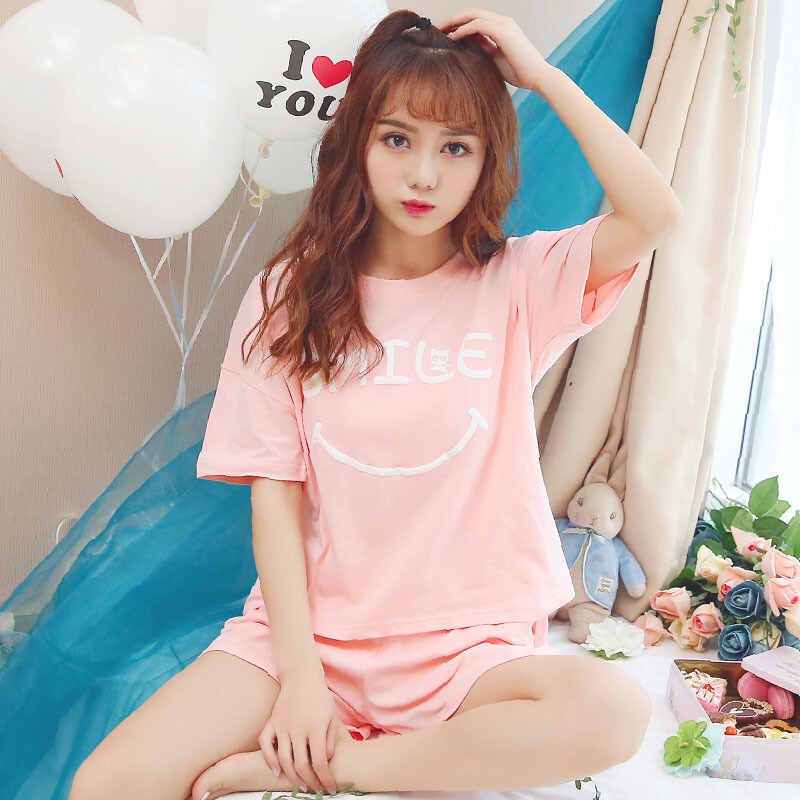 睡衣女夏纯棉短袖短裤两件套装韩版清新学生可爱少女士薄款家居服