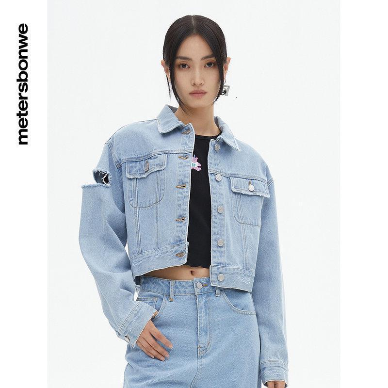 1件5折价130美特斯邦威时尚短款秋季立领牛仔夹克女春季百搭女士外套