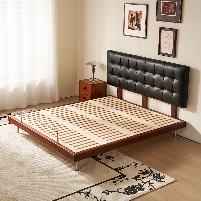 实木床超薄床华夫格包豪斯高脚床双人床主卧床卧室床婚床皮艺软包床高清大图