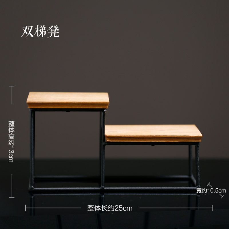 陶瓷工艺品底座置物架底托小博古架酒柜电视柜格子装饰品茶几收纳 三维工匠 双梯凳摆件高清大图