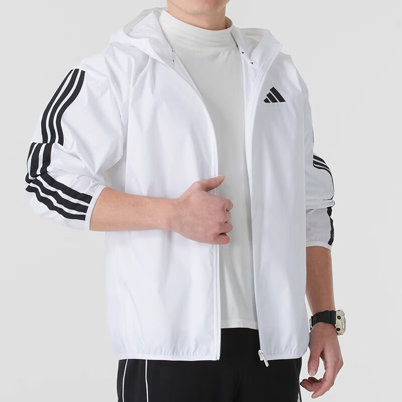 阿迪达斯(adidas)男装 新款外套运动服户外训练防风衣跑步健身连帽夹克JE8577 ZP JF3682/白色 3XL