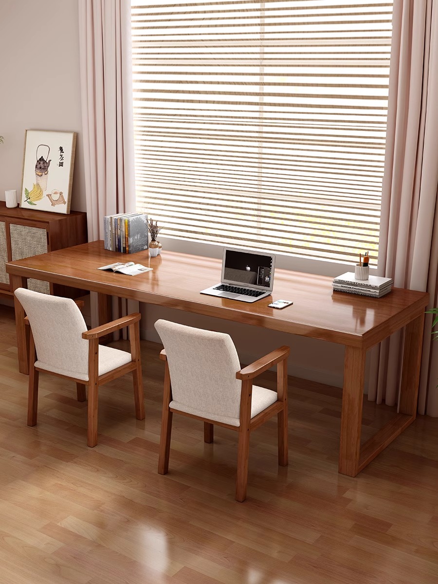 景山百岁 双人书桌学习桌子家用学生实木办公桌现代简约工作台靠窗电脑桌椅高清大图