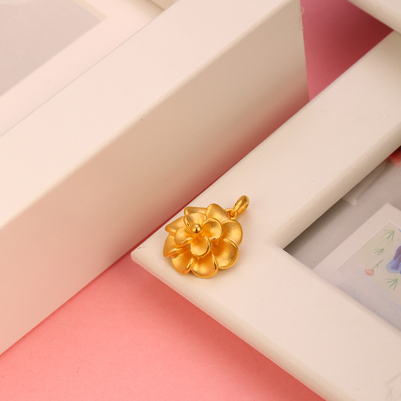 金一足金3D硬金繁花似锦花朵女士 黄金吊坠 花朵项链挂坠结婚送妈妈送女友 (定价) ACB004