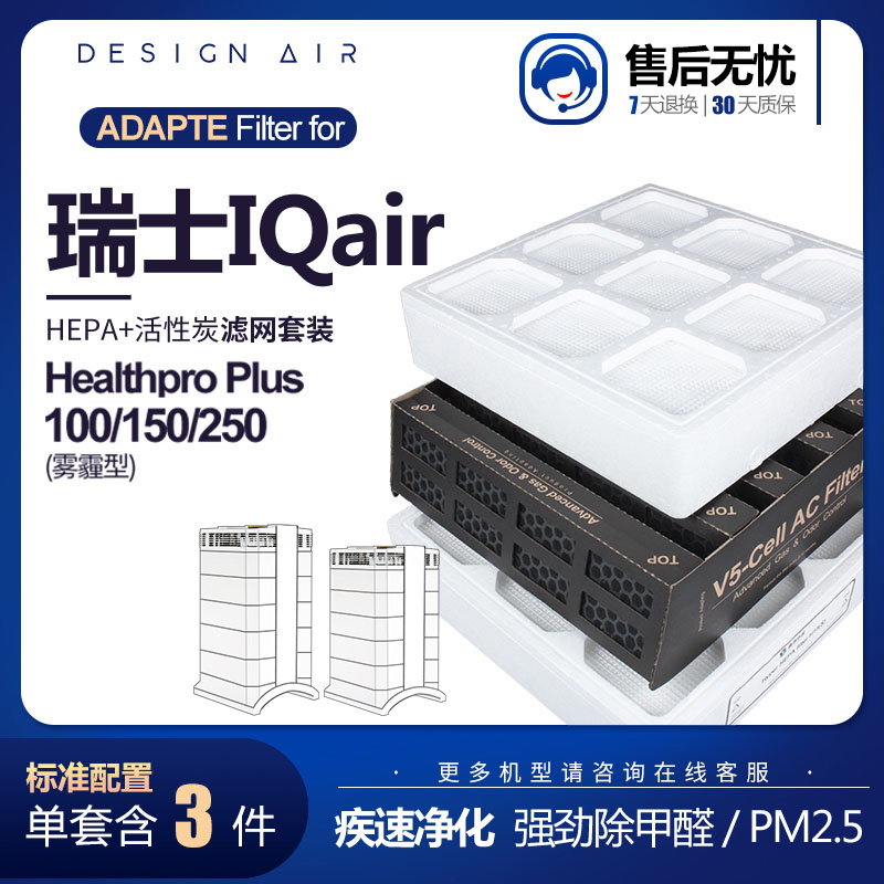 适配IQAir空气净化器滤芯HealthPro[原机标准套装]底层+中层+顶层(含3件)