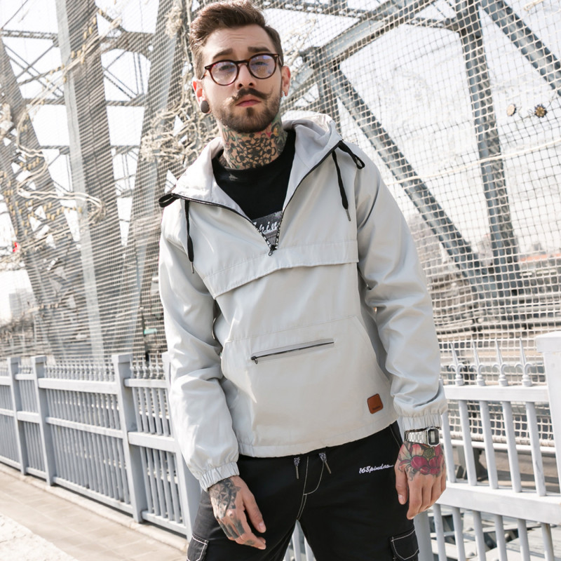 suntek春秋日系休闲潮男运动夹克套头连帽上衣薄款潮牌防风外套男夹克