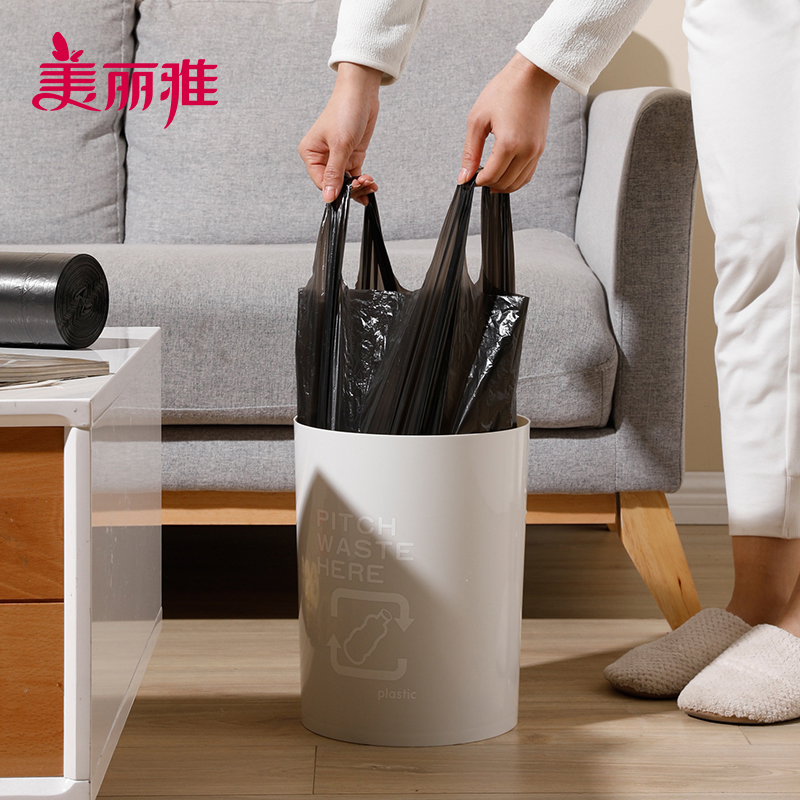 美丽雅 家用厨房卫生间加厚不易破厚黑背心垃圾袋大号50*60*100只入 黑色