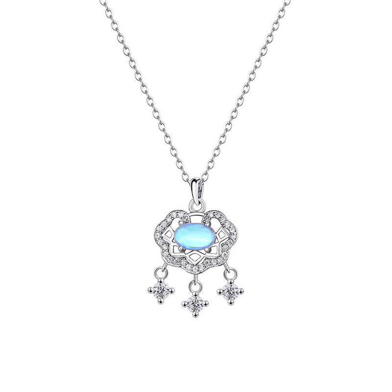 鑫铂尼足银平安锁项链女款新中式纯银吊坠小众高级锁骨链生日礼物高清大图