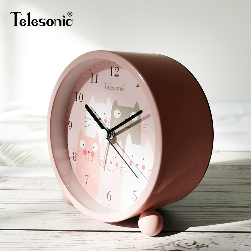 天王星(Telesonic)卡通学生闹钟创意男女可爱简约石英钟儿童台钟时尚金属卧室床头钟个性懒人钟时钟