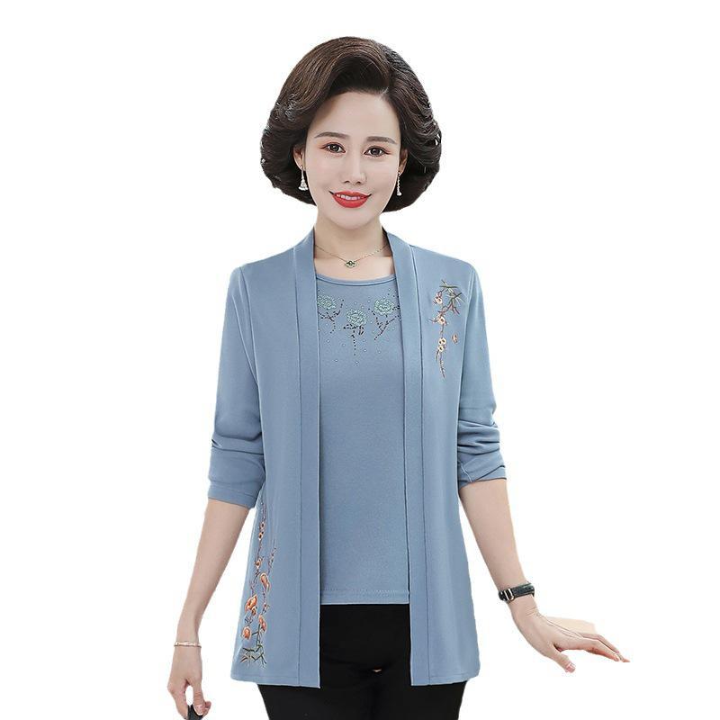 妈妈秋装洋气套装五十岁中年妇女长袖上衣中老年女春秋装2023新款