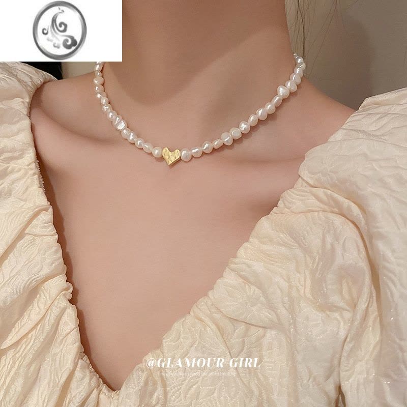 JiMi淡水珍珠项链法式优雅时尚颈链锁骨链小清新爱心轻奢小众女款图片