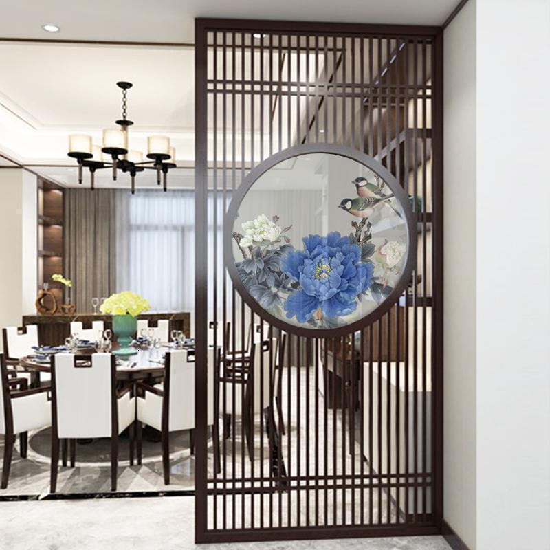 定制中式实木屏风隔断墙客厅入户玄关办公室酒店茶室落地栅栏座屏 240X140胡桃木