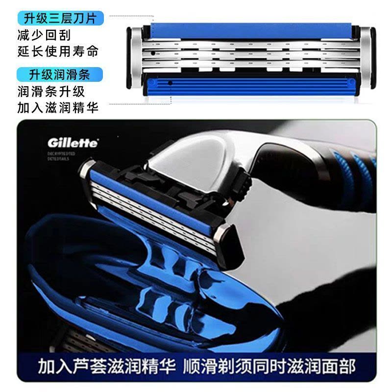 吉列威锋3手动剃须刀锋速刀头吉利剃须刀老式刮胡刀刀架3层刀片6刀头1刀架图片
