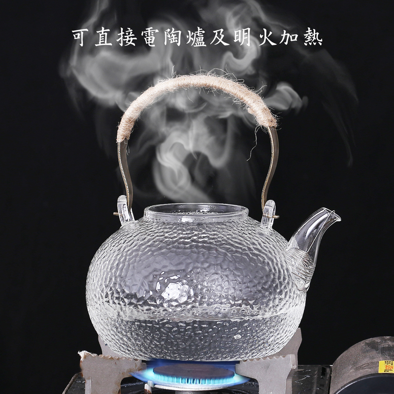铜把提梁壶玻璃煮茶壶电陶炉烧水壶锤纹煮茶器日式铜把壶明火加热|猫眼石700毫升壶嘴过滤网款