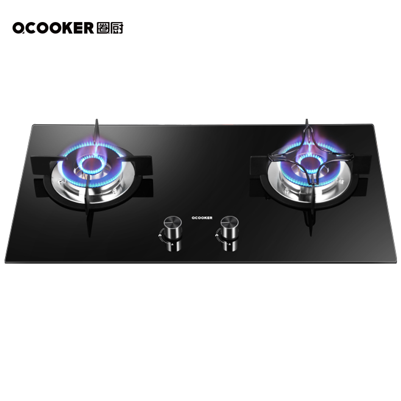 圈厨(QCOOKER)燃气灶天然气家用双头灶智能APP烟灶联动一体式黑晶面板燃气灶 4.5KW高能大火JZT-Q1