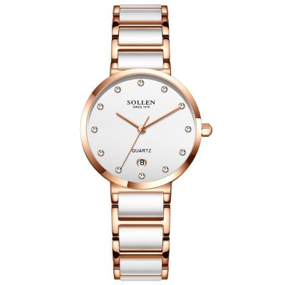 梭伦(SOLLEN)手表陶瓷轻奢小众名牌ins风简约学生女士时尚休闲潮流防水韩版简约石英表女表新款SL-407