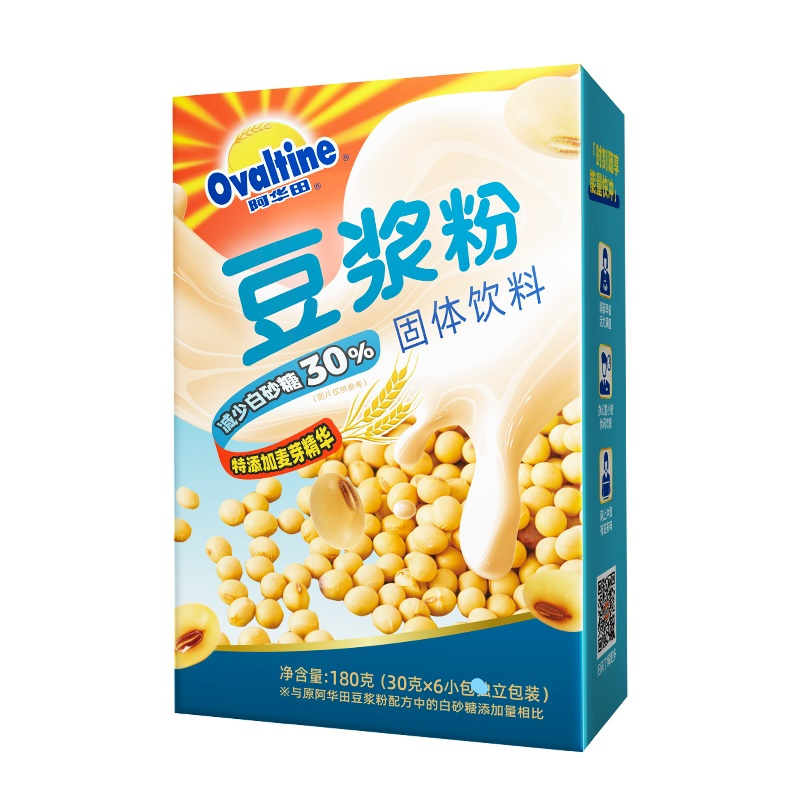 阿华田 原味少糖30%豆浆 非转基因大豆营养早餐豆浆粉随身装180g(30g*6包)*3盒