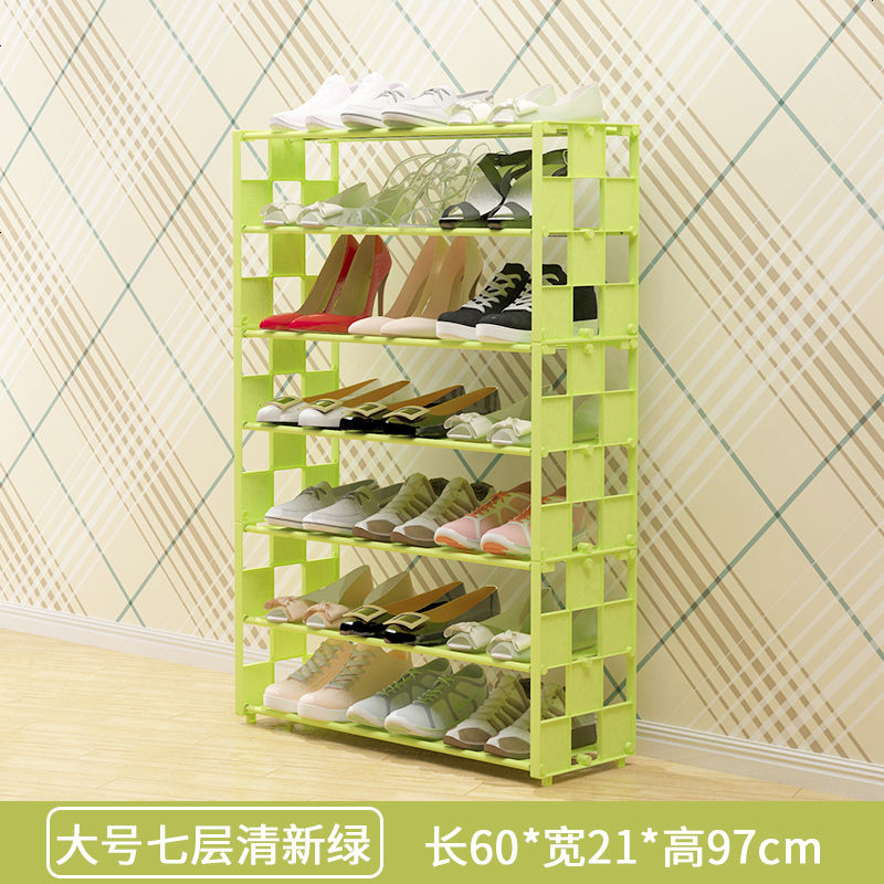 鞋架简易口多层家用防尘经济型宿舍寝室小号鞋架子收纳柜布鞋柜 大号七层清新绿（格子）