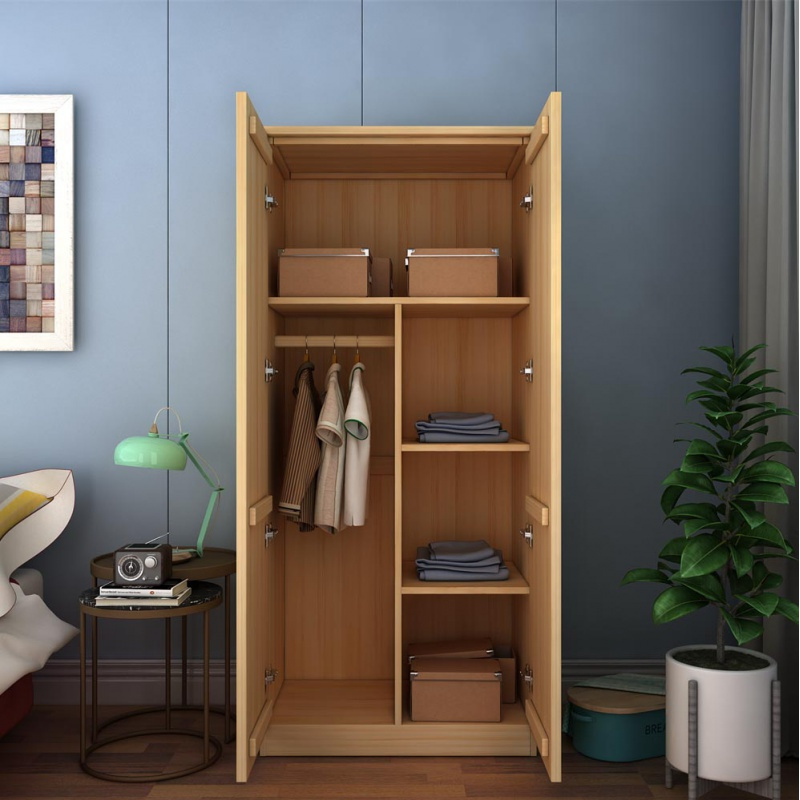 衣柜实木松木两原木简约北欧2立柜三四衣橱定做木柜