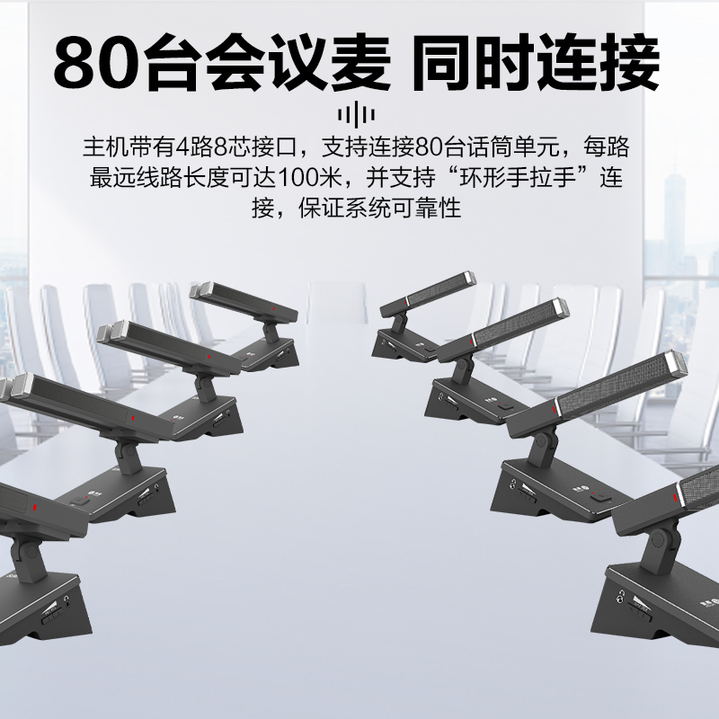 惠度(HuiDu)BA-7820S有线手拉手会议麦克风桌面式自动跟踪远距拾音工程演讲表决智能双方管电容话筒一拖三十高清大图