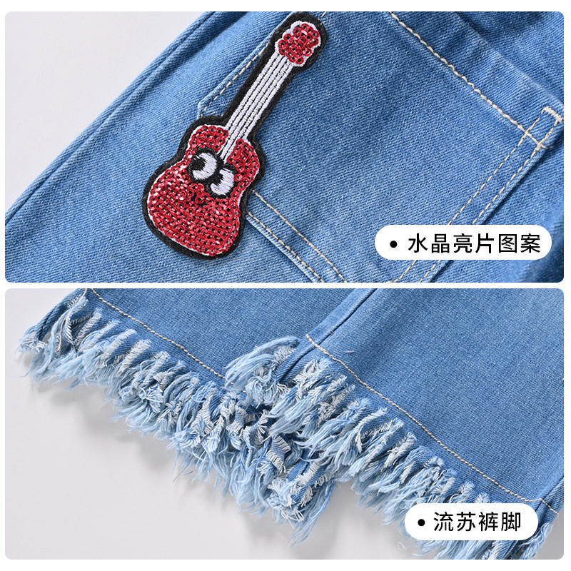 铅笔俱乐部童装秋冬新款女童牛仔九分裤毛边裤脚大童儿童长裤喇叭