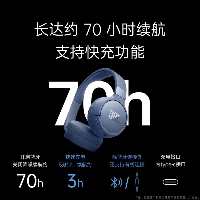 JBL T670NC头戴式耳机,青黛紫高清大图