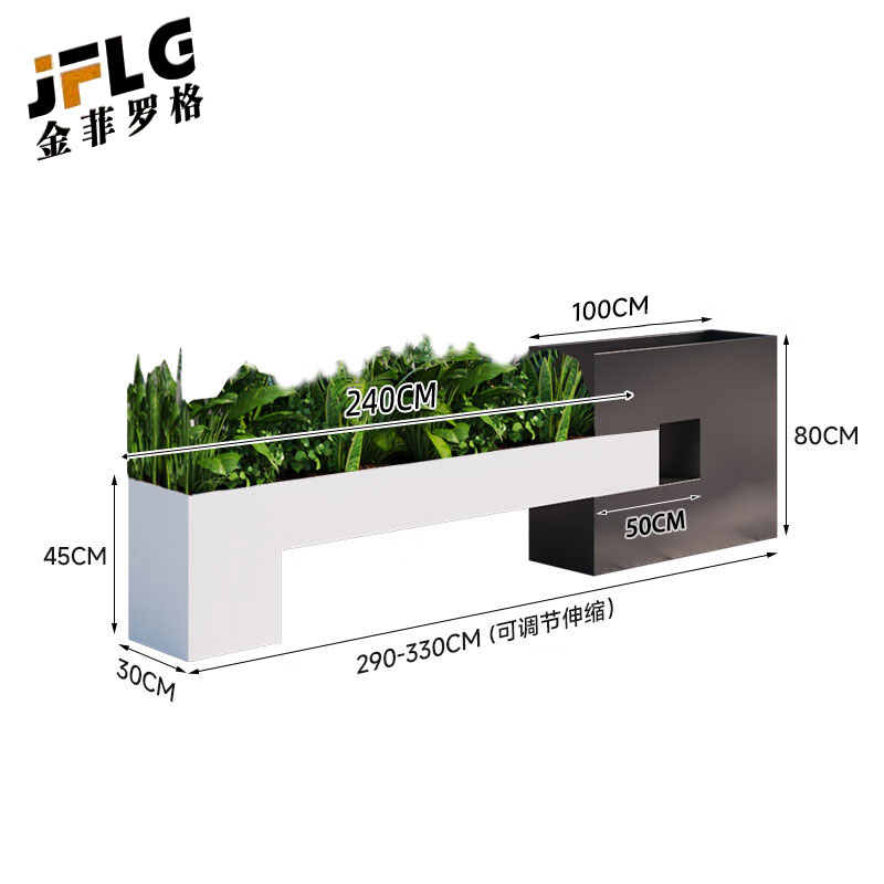 金菲罗格户外防腐木坐凳座椅花箱组合 花箱花槽290-330CM组合高清大图