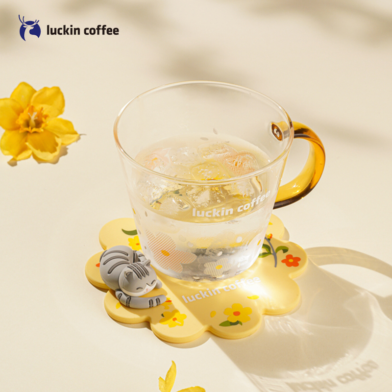 瑞幸咖啡(luckin coffee)花喵冷变玻璃杯女可爱便携高颜值水杯办公室茶杯