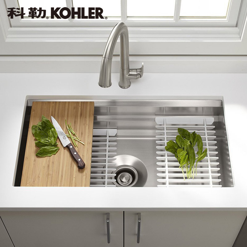 科勒(KOHLER)厨盆水槽龙头套装 普利菲单槽台下厨盆家用厨房304不锈钢手工水槽单槽洗菜盆套餐K-5540