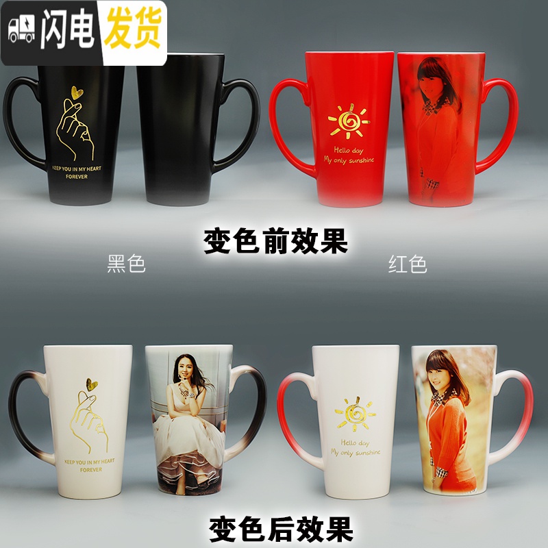 三维工匠爱心马克杯加热水感温变色杯 个性潮流创意网红情定制印相片杯子 白盒装太阳款红杯(盖+勺) 陶瓷款式1创意陶瓷高清大图