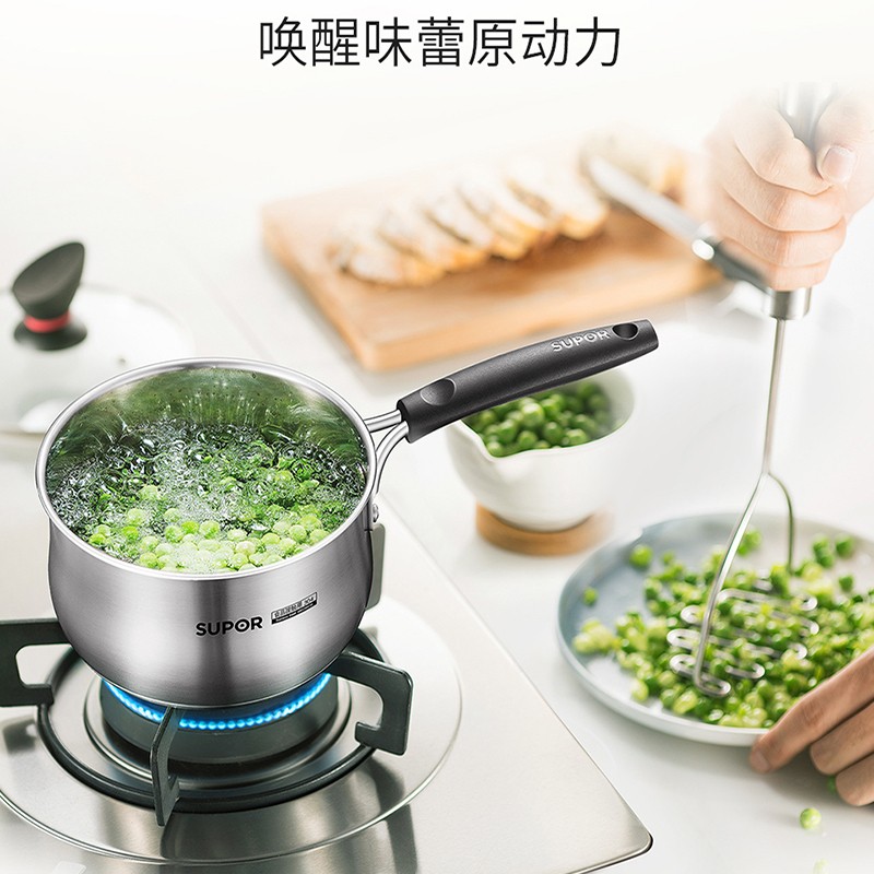 苏泊尔304不锈钢奶锅16cm有盖通用灶具0.8kg轻巧耐用母婴适用高清大图