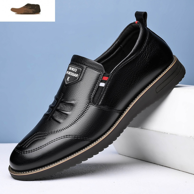 ideamini皮鞋男皮英伦休闲鞋男士内增高小白鞋软底懒人鞋耐磨牛筋底男