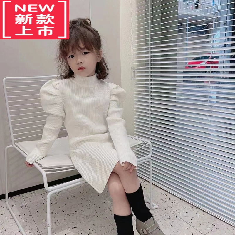 可莉允韩国童装女童针织连衣裙2022秋冬新款儿童洋气中长款高领毛衣裙
