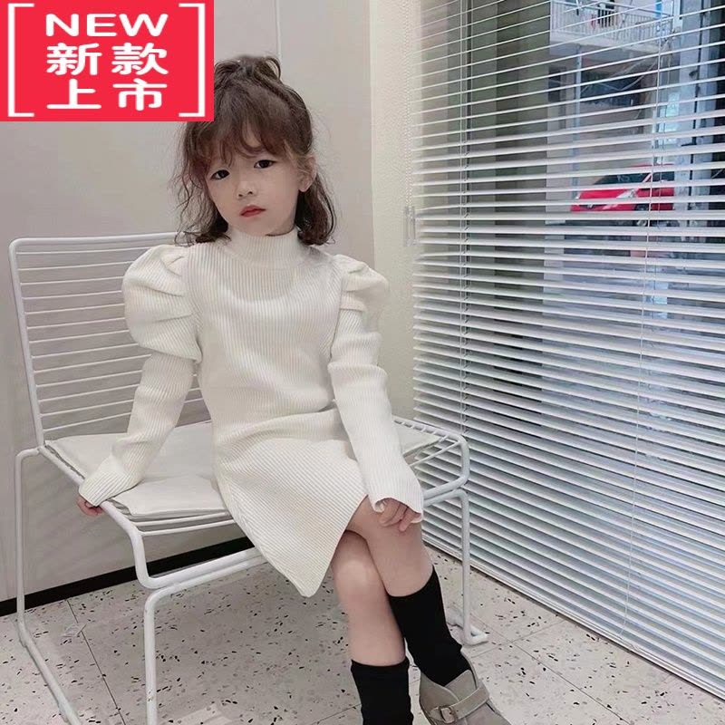 可莉允韩国童装女童针织连衣裙2022秋冬新款儿童洋气中长款高领毛衣裙图片