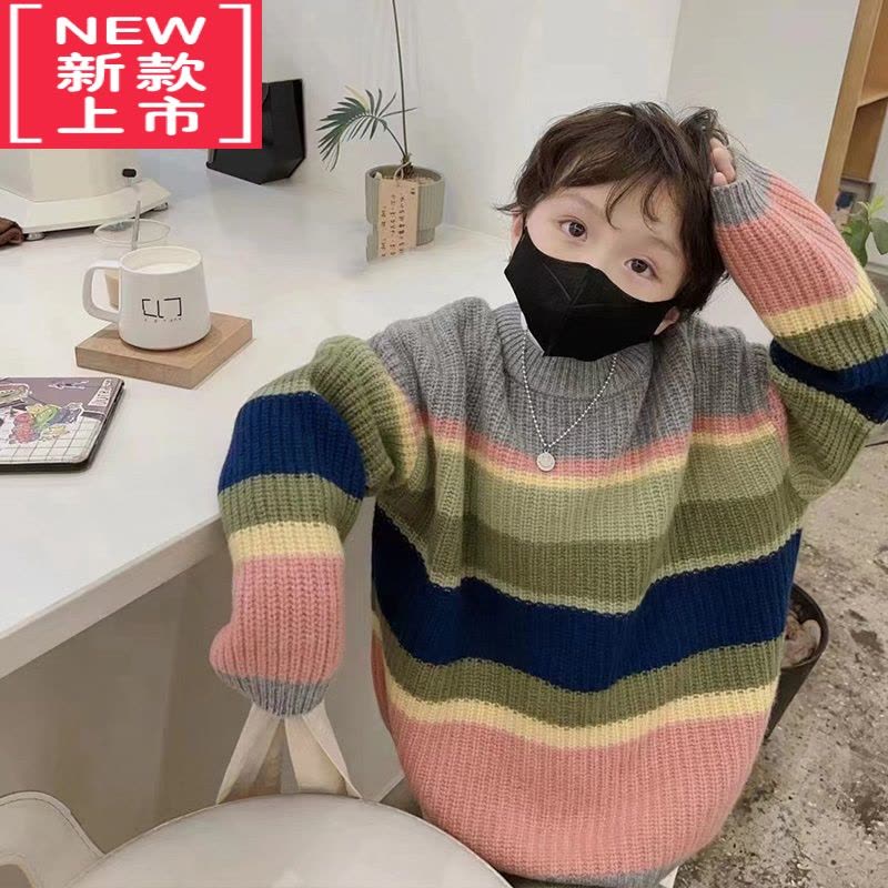 可莉允bora童装女童彩色毛衣2022冬装儿童衫男童洋气时髦针织衫图片