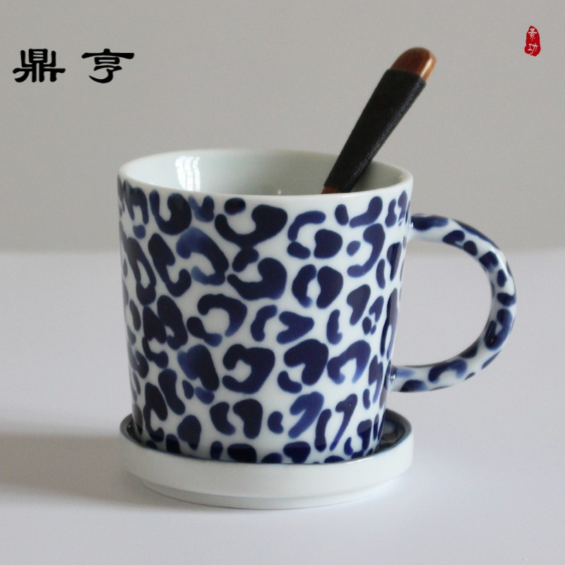 鼎亨景德镇手绘陶瓷马克杯高温陶瓷带盖勺咖啡杯创意早餐杯定制礼
