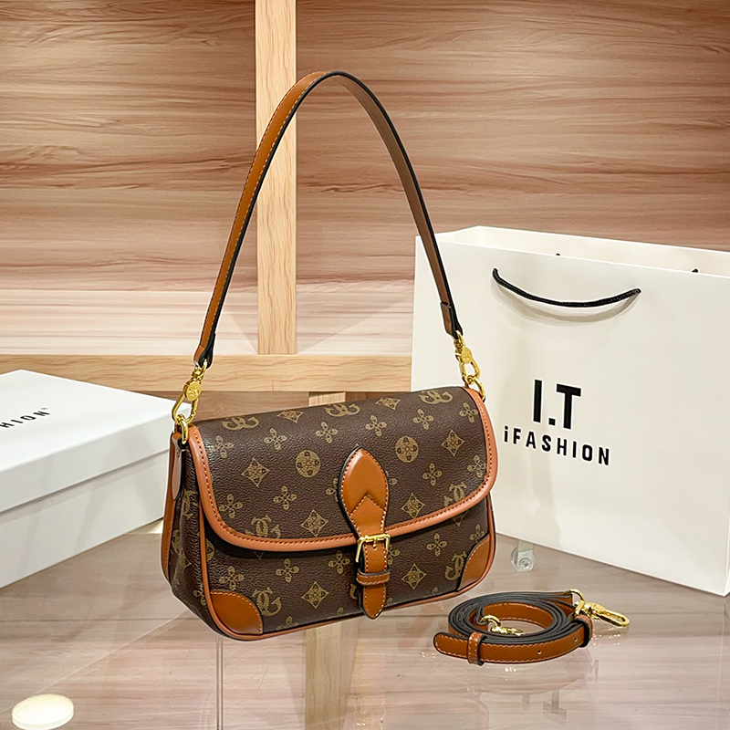 欧美时尚女士包包2026新款轻奢老花法棍包小众高级感女包单肩斜挎包手提腋下包高清大图