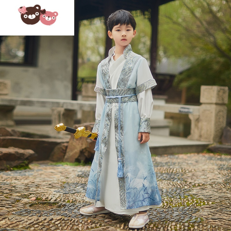 绿彩虹光儿童汉服男童公子侠客薄款武侠风2022春夏季新款古装唐装表演套装
