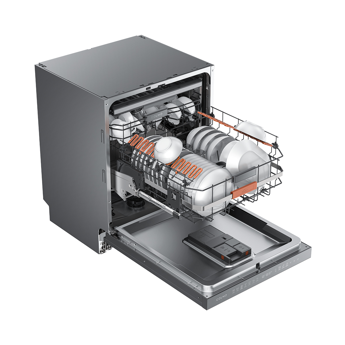 COLMO洗碗机CDG16QA83K 量子灰 升降碗篮 敲击开门 智能投放 168H鲜存 双轴铰链 微缝嵌入 智能联网高清大图