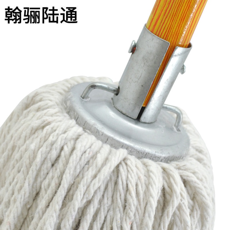 翰骊陆通 可拆卸镀锌铁件老式棉线拖把拖布 圆头木杆110cm 把高清大图