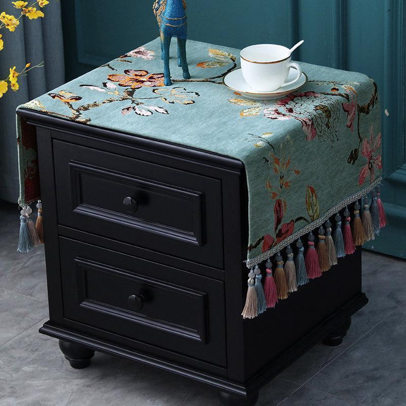 森美人欧式床头柜盖布美式乡村雪尼尔小茶几角几边几盖巾卧室小桌布家用 花晨月夕（吊穗款）床头柜盖布45*90（含吊穗尺寸在内）