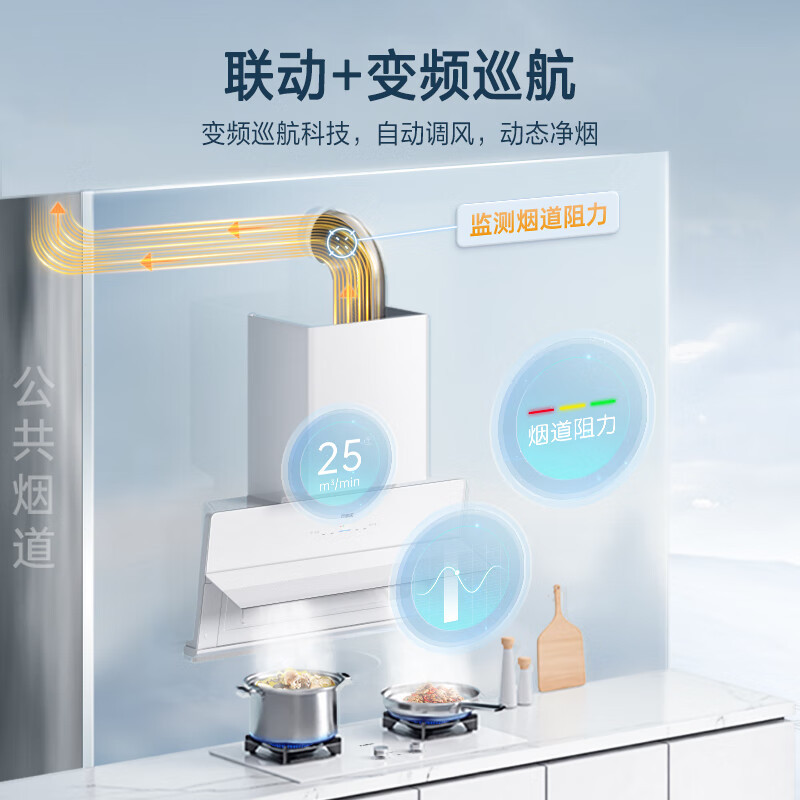 万家乐小鲸喜超薄极曜W1烟灶套装 25立方变频定时烟灶联动 白色近吸油烟机5.0kw燃气灶具套装AH3X+AC7X液化气