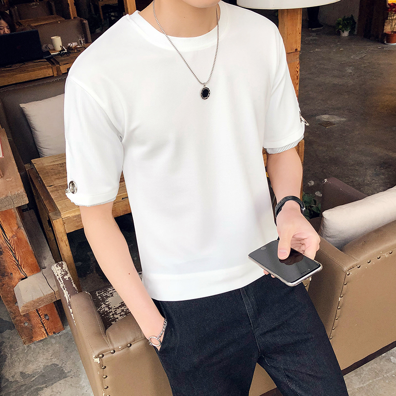 2018夏装新款男士短袖T恤个性潮流青少年5分袖中袖上衣bf风半袖潮