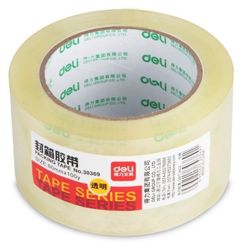 得力(deli) 30369 高透明度封箱胶带/打包胶带 60mm*100y*50um(91.4m/卷) 单卷装