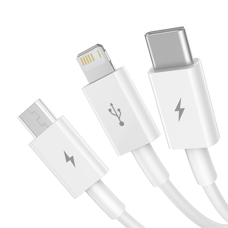 倍思 优胜系列快充数据线USB to M+L+C 3.5A 1.5m 白色-高清大图