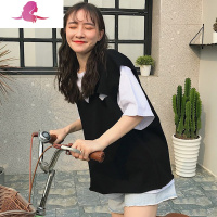 艳如飞棉大码胖mm心机短袖t恤女装夏装韩版宽松显瘦原宿风两件套上衣大码女装