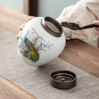 苏氏陶瓷(SUSHI CERAMICS)茶叶罐七彩孔雀陶瓷储物罐青瓷密封罐