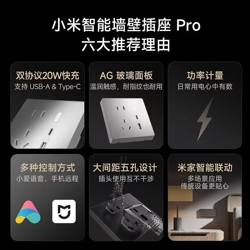 小米智能墙壁插座Pro 小爱语音控制 电量统计 智能联动多种设备 (白色)高清大图