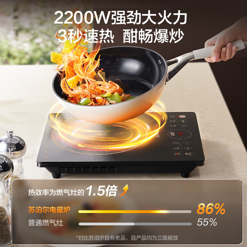 苏泊尔(SUPOR)电磁炉家用2200W大功率超猛火电池炉新型智能爆炒炒菜一体耐用面板纤薄火锅炉 C22-IA823C高清大图